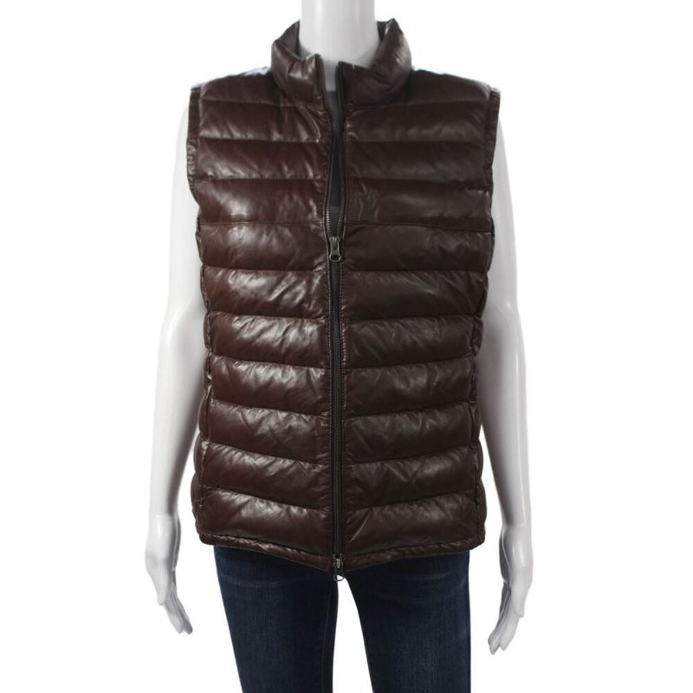 In Transit Women's Leather Puffer Jacket Brown Zip Closure Size XL